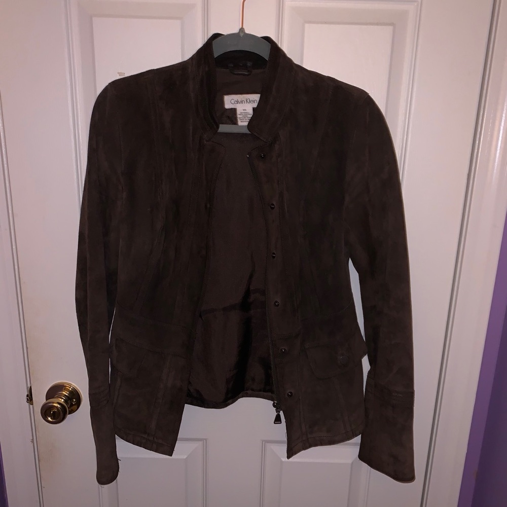Brown Leather Calvin Klein Bomber Jacket